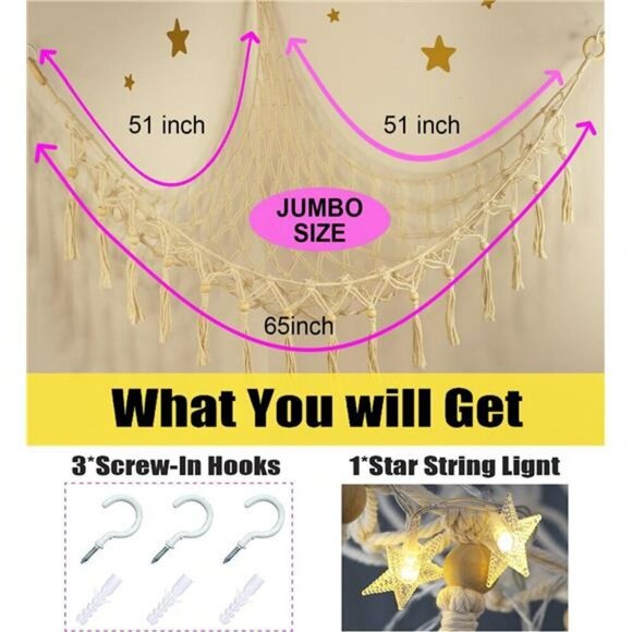 Stuffed Animal Toy Storage Hammock with LED Light-Macrame Jumbo Doll Room X-Larg - Picture 6 of 7